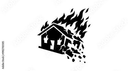 Icon of House on Fire Fire Damage Emergency Rescue Illustration