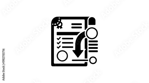 Icon of Document Checklist with Pen and Magnifying Glass for Data Verification or Inspection