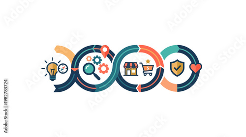Vector Icon Set Depicting Business Innovation and Technology Process