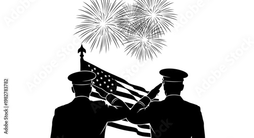 Military Salute to Fireworks and American Flag: Patriotism and Celebration