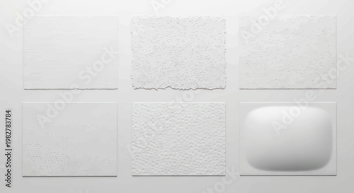 Abstract white textures, diverse surfaces, and patterns arrangement