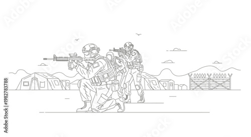 Military Soldiers in Action, Tactical Training, Combat Readiness, Outdoor Exercise