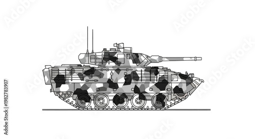 Modern Armored Fighting Vehicle with Camouflage Pattern - Side View Illustration
