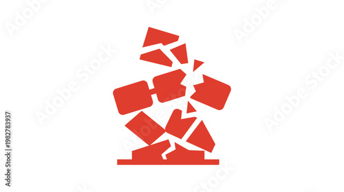 Icon of Fragmented Red Blocks Falling Apart in Dynamic Motion Vector Illustration