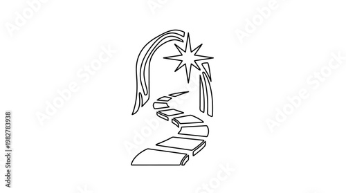 Icon of Thinking Woman with Lightbulb and Puzzle Pieces in Abstract Style