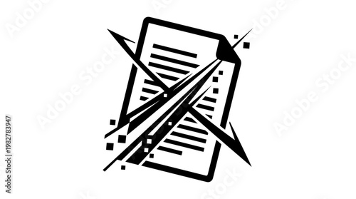 Icon of Pen and Paper for Writing and Note Taking in Flat Vector Style