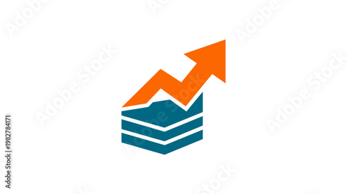 Icon of Growing Business Chart with Upward Arrow in Modern Flat Style