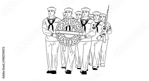 Navy Honor Guard Carries Wreath in Formal Ceremony