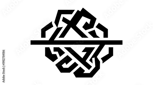Minimalist Black and White Icon of Abstract Cross Symbol for Spiritual or Cultural Design