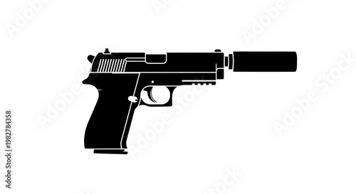 Pistol with Silencer, Black Silhouette, Crime, Spy, Secret Agent, Weapon Icon