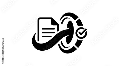 Icon of Document Management with Checkmark and Loop Symbol for Digital Workflow