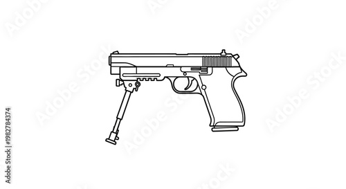 Pistol with Bipod: Tactical Firearm Illustration