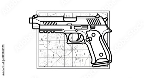 Pistol on Top of a Topographic Map - Military Strategy and Combat Planning Concept