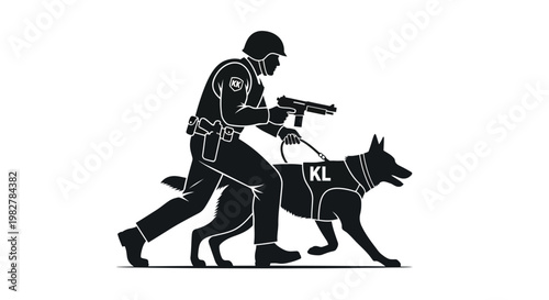 Police Officer with Gun and K9 Unit Dog in Tactical Vest