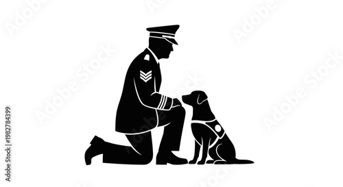 Police Officer Kneeling with Service Dog, Symbol of Loyalty and Partnership