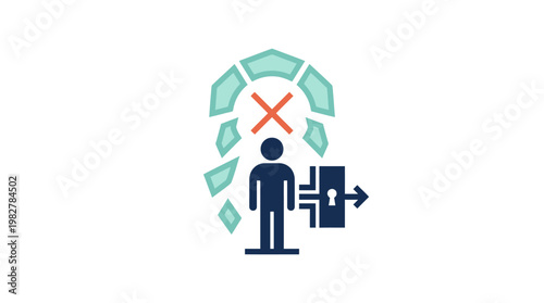 Icon of Person with Key and Puzzle Pieces Representing Security and Problem Solving
