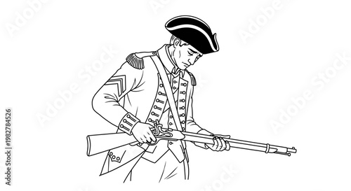 Revolutionary War Soldier Loading Musket - Historical Illustration
