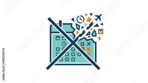 Icon of Broken Smartphone With Disrupted Screen and Falling App Elements, Digital Device Illustration