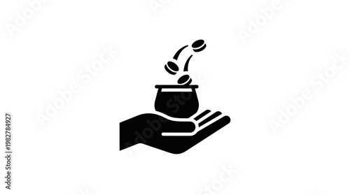 Vector Icon of Hand Holding and Plant Growing in Pot for Eco and Sustainability Concepts