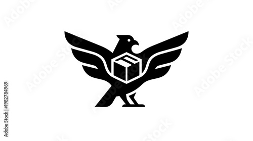 Icon of an Eagle with Wings Spread Holding a Box in a Modern Vector Illustration