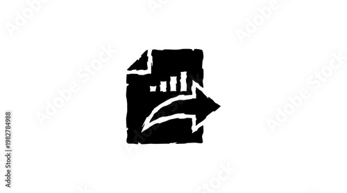 Icon of File Document with Arrow and Bar Chart in Flat Style for Data and Analytics