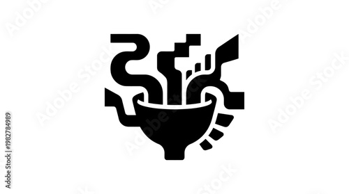 Vector Icon of a Traditional Bowl with Abstract Steaming Food for Culinary and Cultural Design
