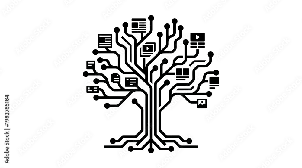 Obraz premium Icon of a Technology Tree Or Circuitry Influenced Tree Silhouette for Digital Innovation