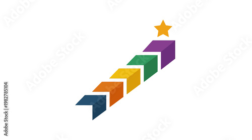 Icon of Upward Moving Arrow with Star on Top in Flat Vector Style for Growth and Success