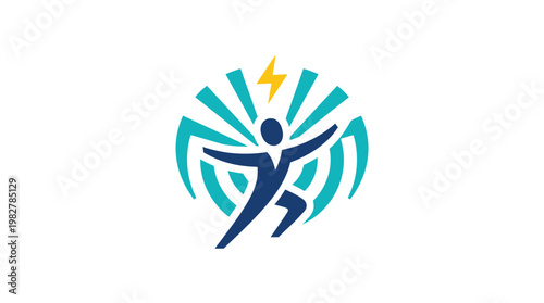 Dynamic Vector Icon of a Celebrating Person with Outstretched Arms and Radiant Lines