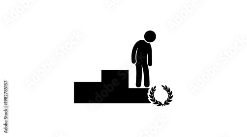 Icon of a Person Climbing Stairs with a Laural Wreath in a Vector Style