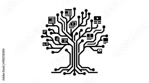 Icon of a Technology Tree Or Circuitry Influenced Tree Silhouette for Digital Innovation