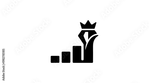Icon of Growing Bar Chart with Crown Symbolizing Business Success and Achievement