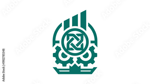 Icon of a Digital Security Shield with Gear and Circuit Elements in Modern Vector Style