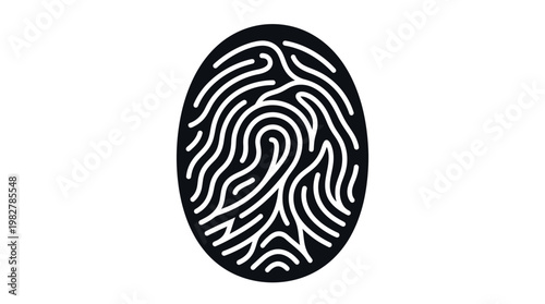 Icon of a Fingerprint in Black and White for Identity Security and Biometric Authentication