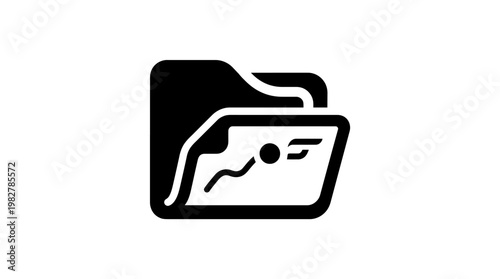 Vector Icon of Modern Folder with Document for Data or Organization in Flat Style