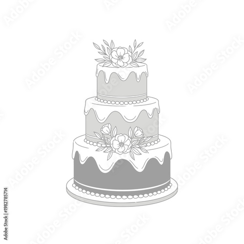 Elegant Three-Tier Wedding Cake with Floral Decorations