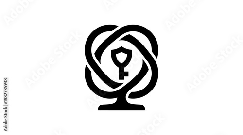 Icon of a Medical Staff with Heart Shape Inside a Wreath in Vector Style