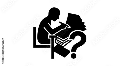 Icon of Person Reading Book with Question Mark for Knowledge and Learning Concept