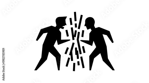 Icon of Two People Fighting With Broken Line Divider in a Flat Vector Style