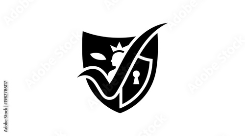 Icon of a Shield with a Checkmark and Keyhole Symbol for Security and Protection