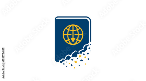 Icon of International Passport Book with Globe Symbol for Travel and Identification