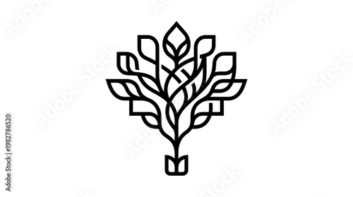Icon of a Tree with Branches and Leaves in Elegant Line Art Style for Nature and Environment Design