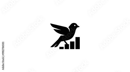 Icon Illustration of Bird with Rising Bar Chart for Data Analysis and Growth Visuals