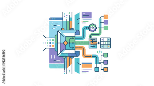 Icon Illustration of Computer Chip and Digital Circuitry for Technology and Innovation Visual