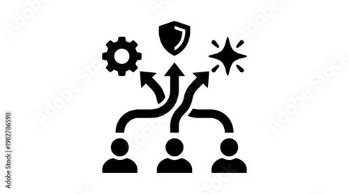 Icon of Team Collaboration and Network Connecting People and Ideas in Flat Design Style