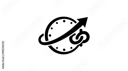 Icon Of Planet With Orbit Ring And Arrow Symbolizing Global Connectivity And Space Exploration