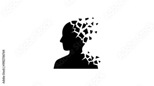 Vector Icon of Disintegrating Human Profile, Creative Concept of Mind and Memory Loss