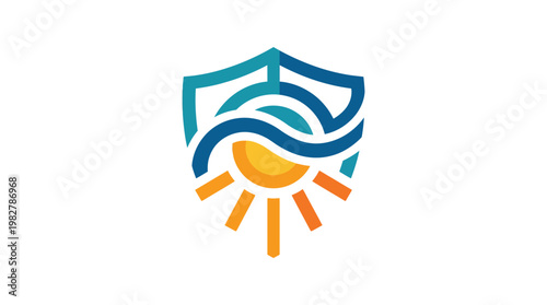 Icon of Sun Behind Shield Emblem Representing Security and Protection in Digital Environment