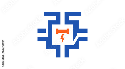 Icon of Electric Brain Circuit with Lightning Bolt for Technology and Innovation Concept