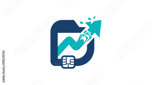 Vector Icon of Growth Chart with Upward Arrow and Digital Finance Elements